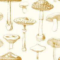 Open fungal motifs create Golden Mushroom wallpaper with calm visual flow