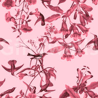 Decorative avian detail gives Magenta Botanical wallpaper a dramatic finish
