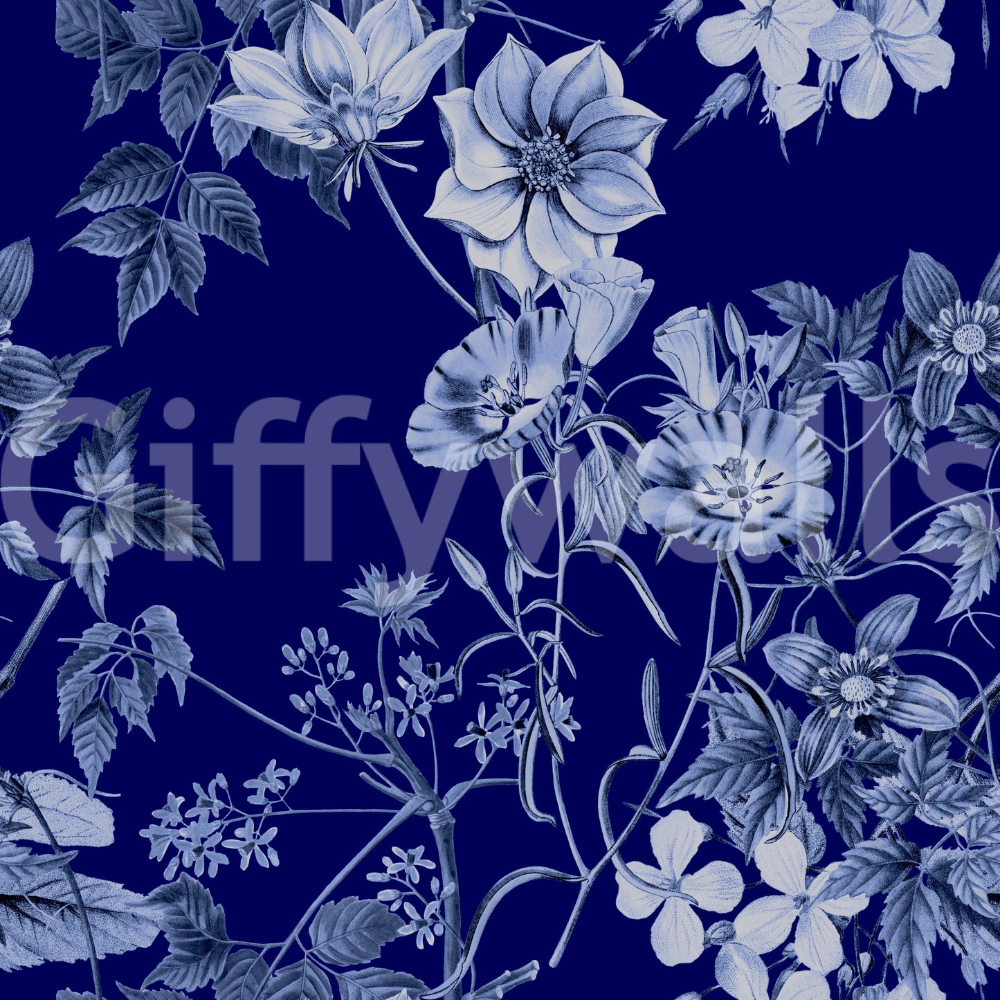 Midnight blue wallpaper featuring Flower Prints and floral line art