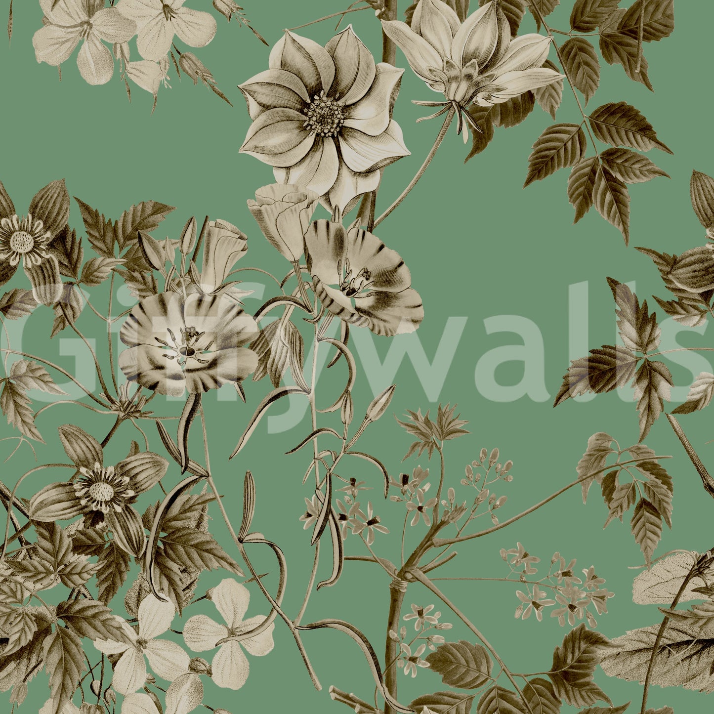 Elegancia botánica en tonos sepia y jade. Wallpaper⁠