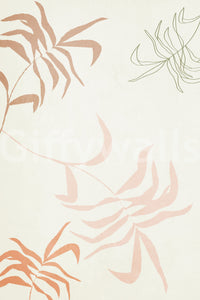 Olive line-drawn frond sits opposite blush leaves on this wall mural.