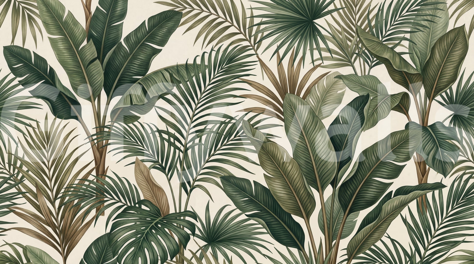 Fresh botanical wall mural showing Lush Tropical Foliage leaf artwork