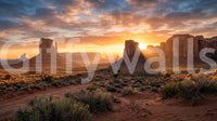 Wide desert wall mural showing Golden Hour sky, cliffs, and shrubs
