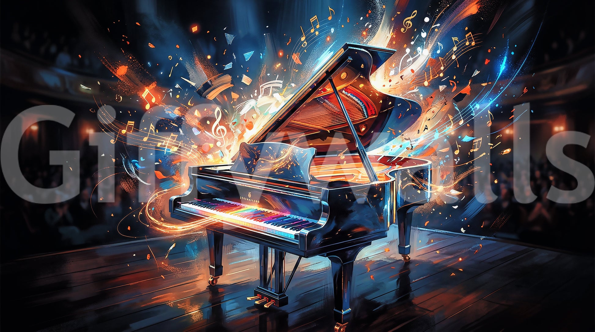 Melody Burst Wall Mural with energetic musical composition