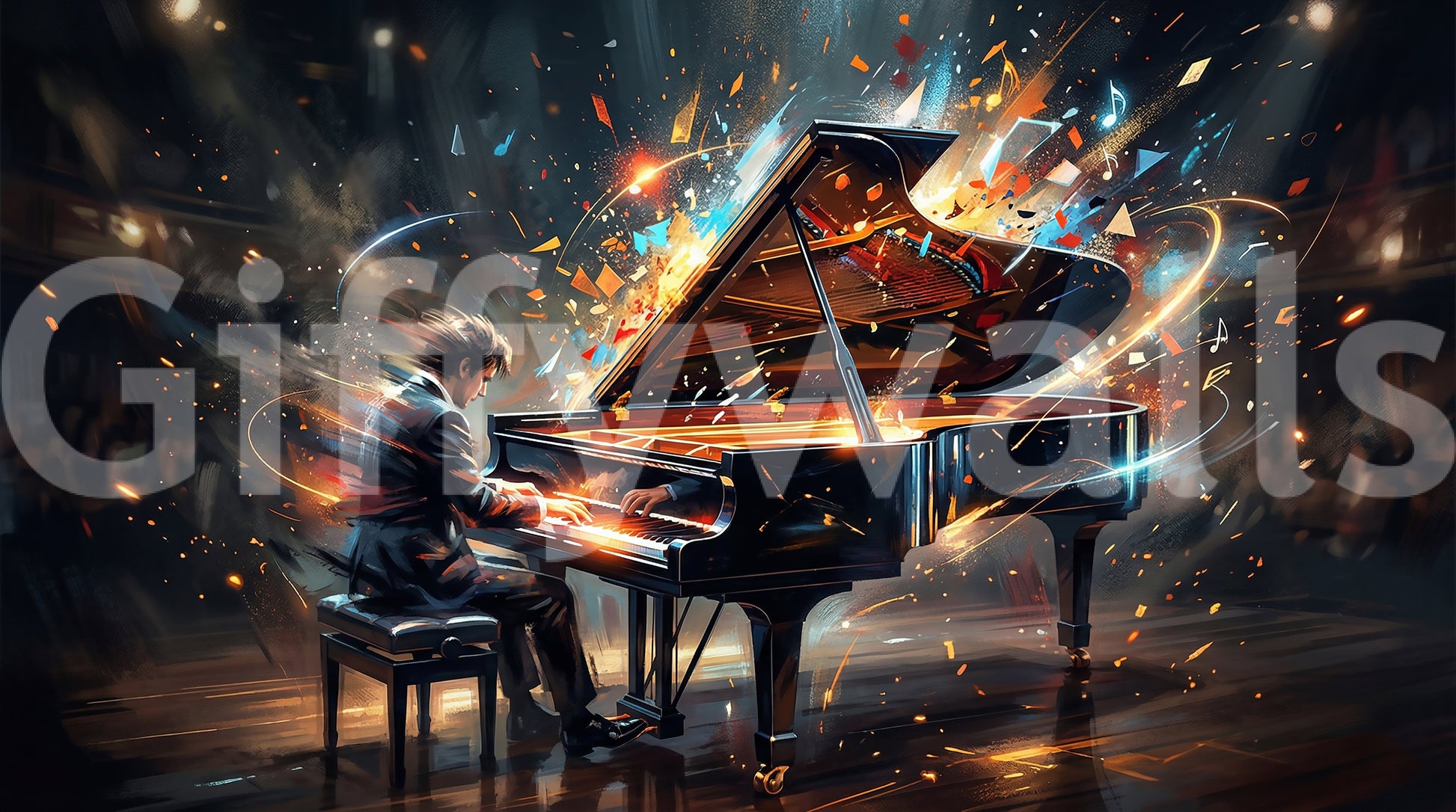 Symphony of Light Wall Mural with expressive piano composition