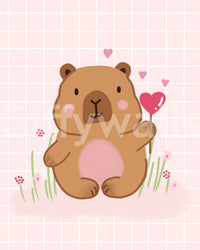 Soft pink, brown, and green palette across Capybara in Love wall mural
