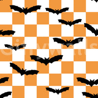 Repeating Spooky Checkerboard Bats Wallpaper with scattered bat silhouettes
