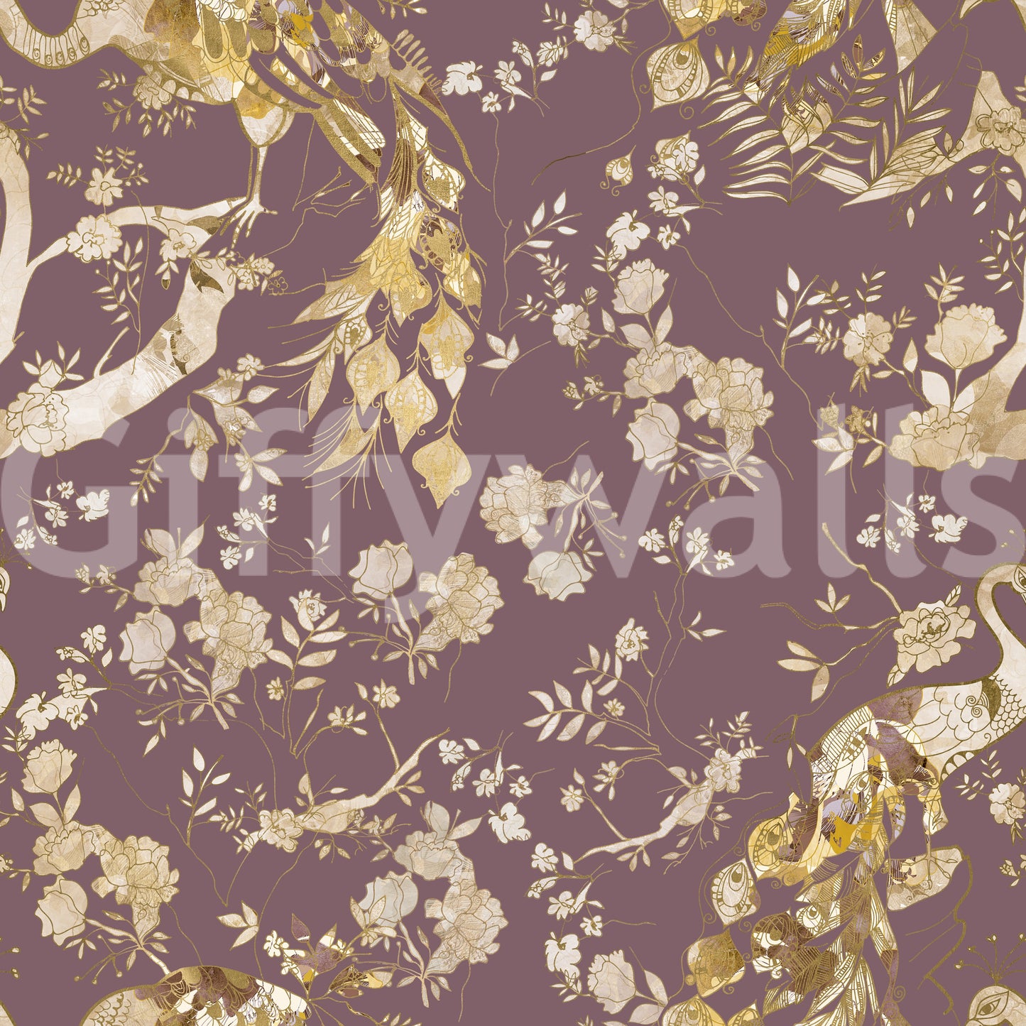 Heritage Plum Bird & Floral Wallpaper⁠