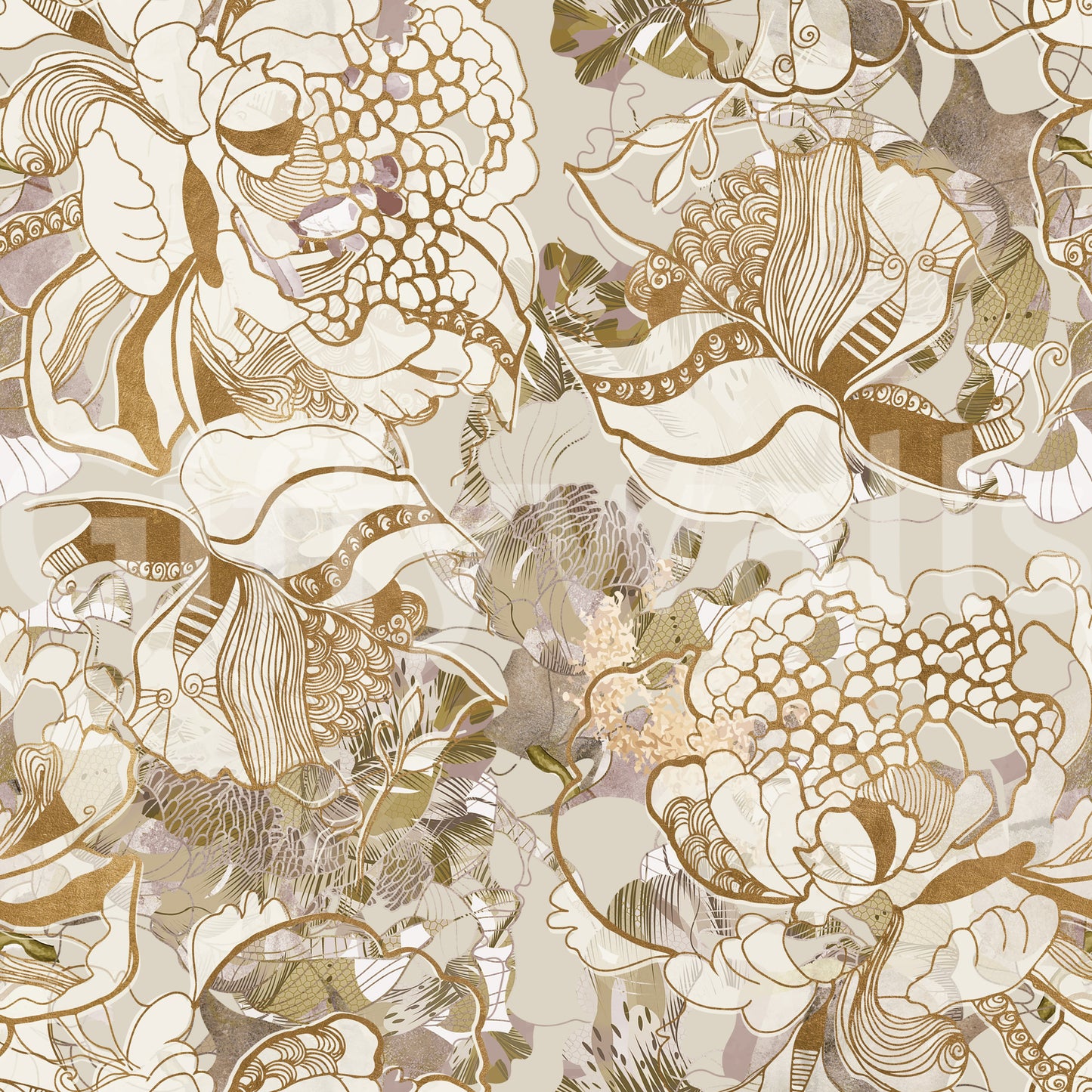 Vintage Cream Floral Wallpaper⁠