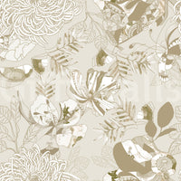 Neutral floral wallpaper featuring oversized blooms and slim curling leaves
