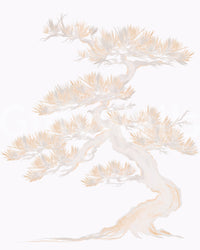 Pastel Japanese pine wall mural showing overlapping branches in warm gold tones