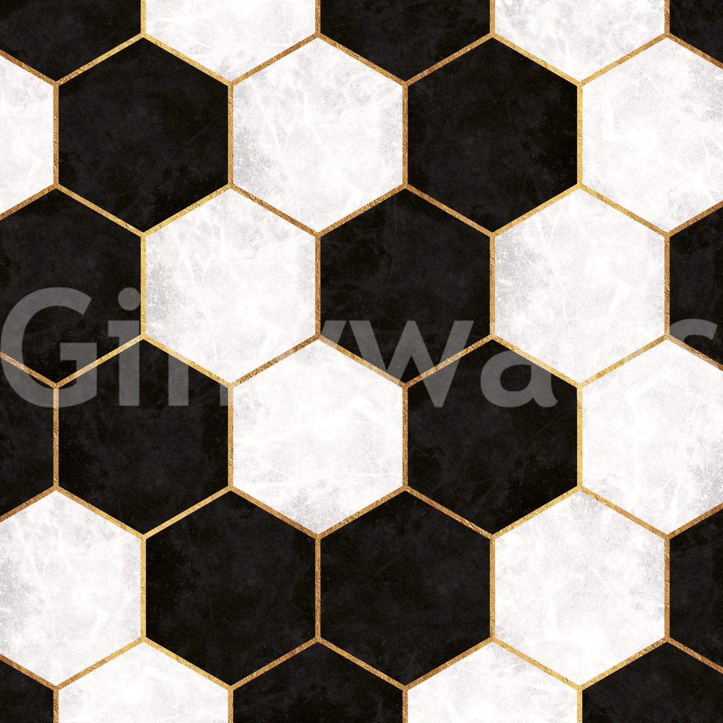 Black and White Luxe Hexagons Wall Mural