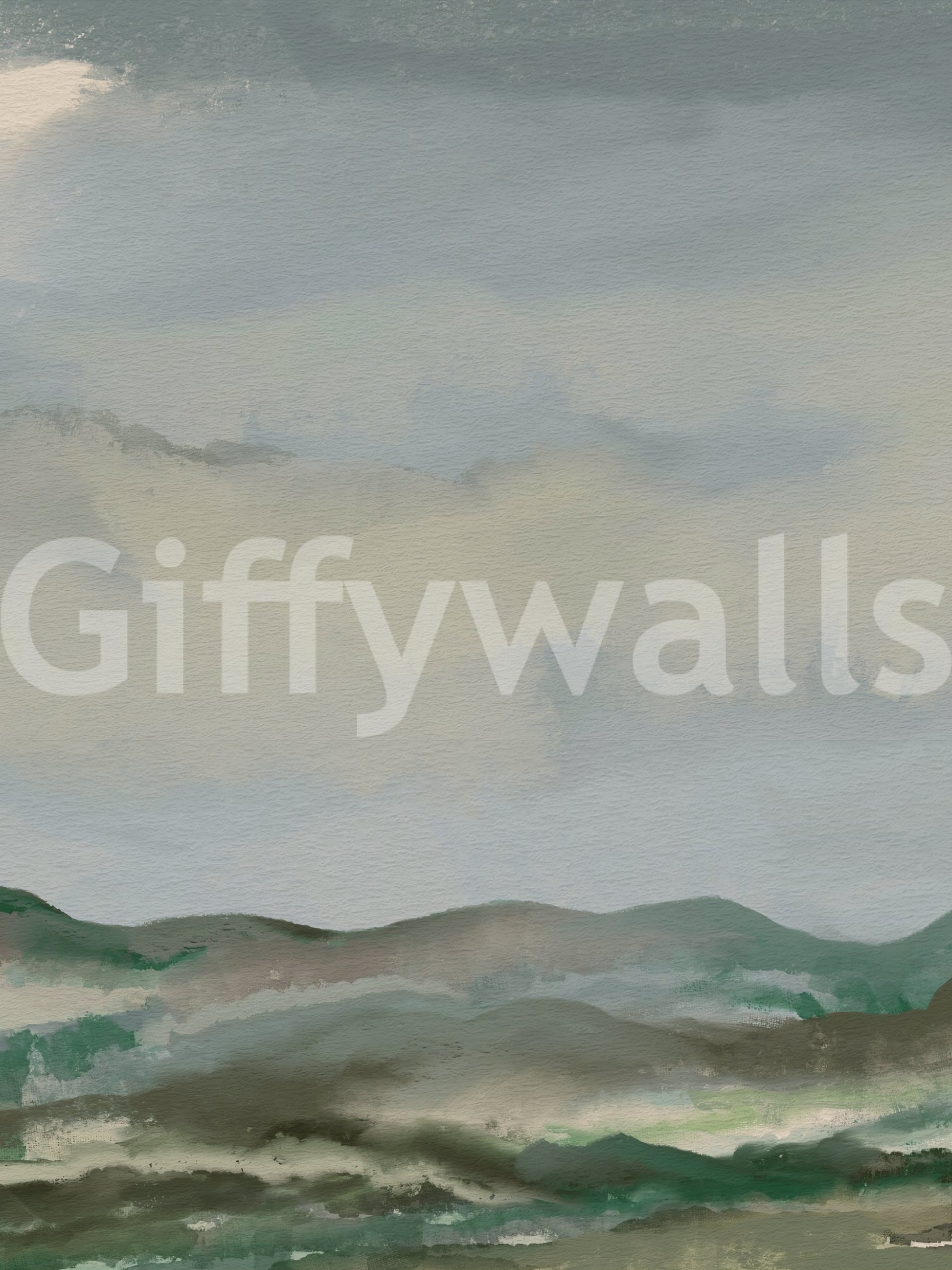 Hillside wall mural showing watercolor texture and atmospheric gradients