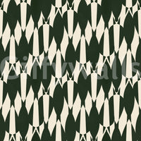 Negative cream space frames forest green pointed crests on this wallpaper composition