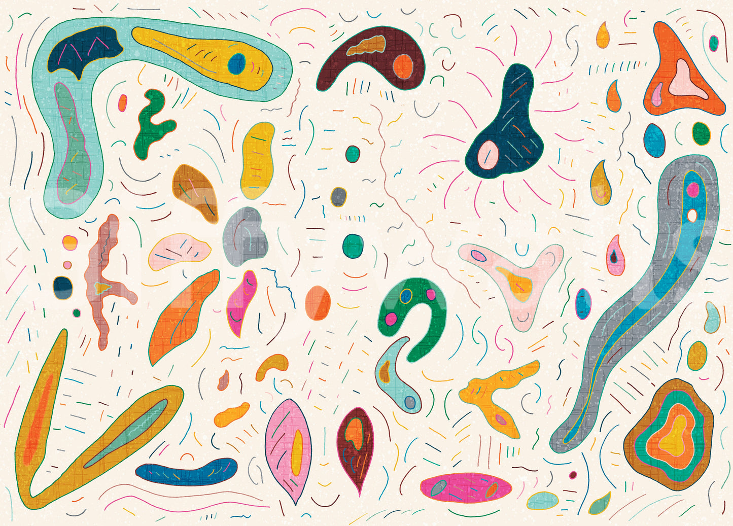 Full cream ground view of the playful abstract shapes wall mural