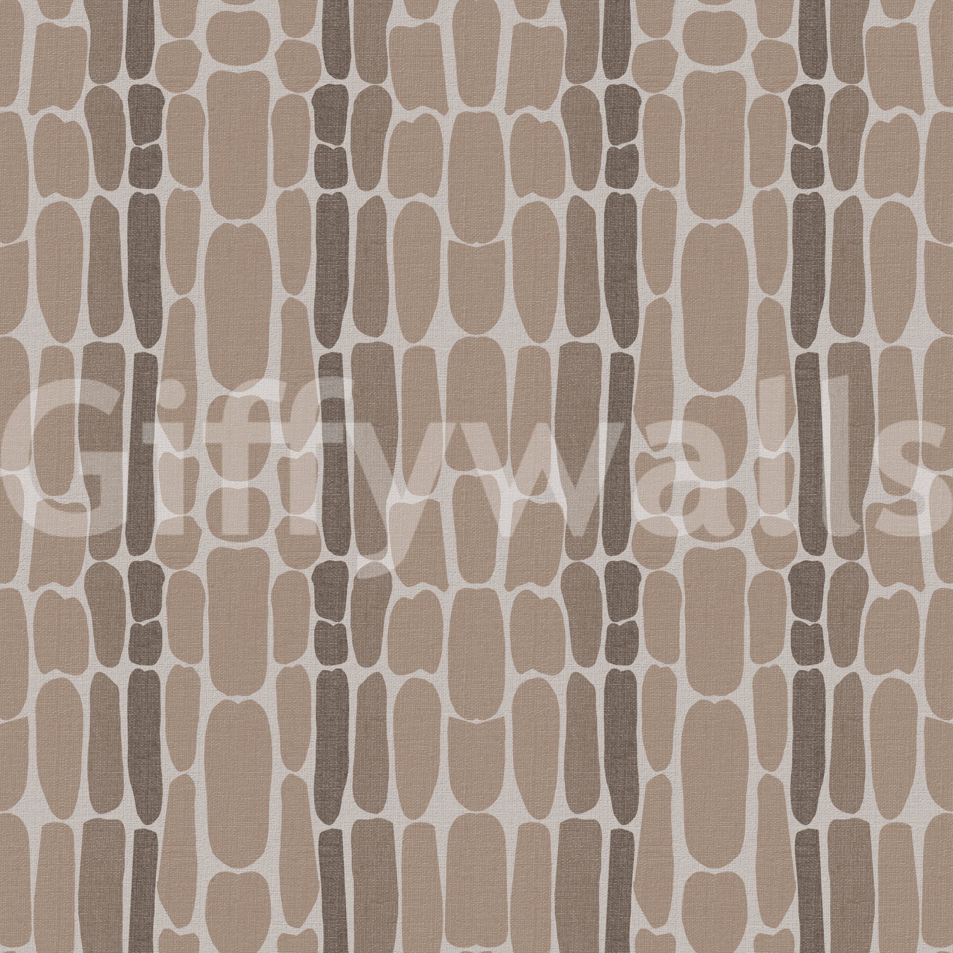 Repeating rounded pebble motif across warm brown and beige wallpaper