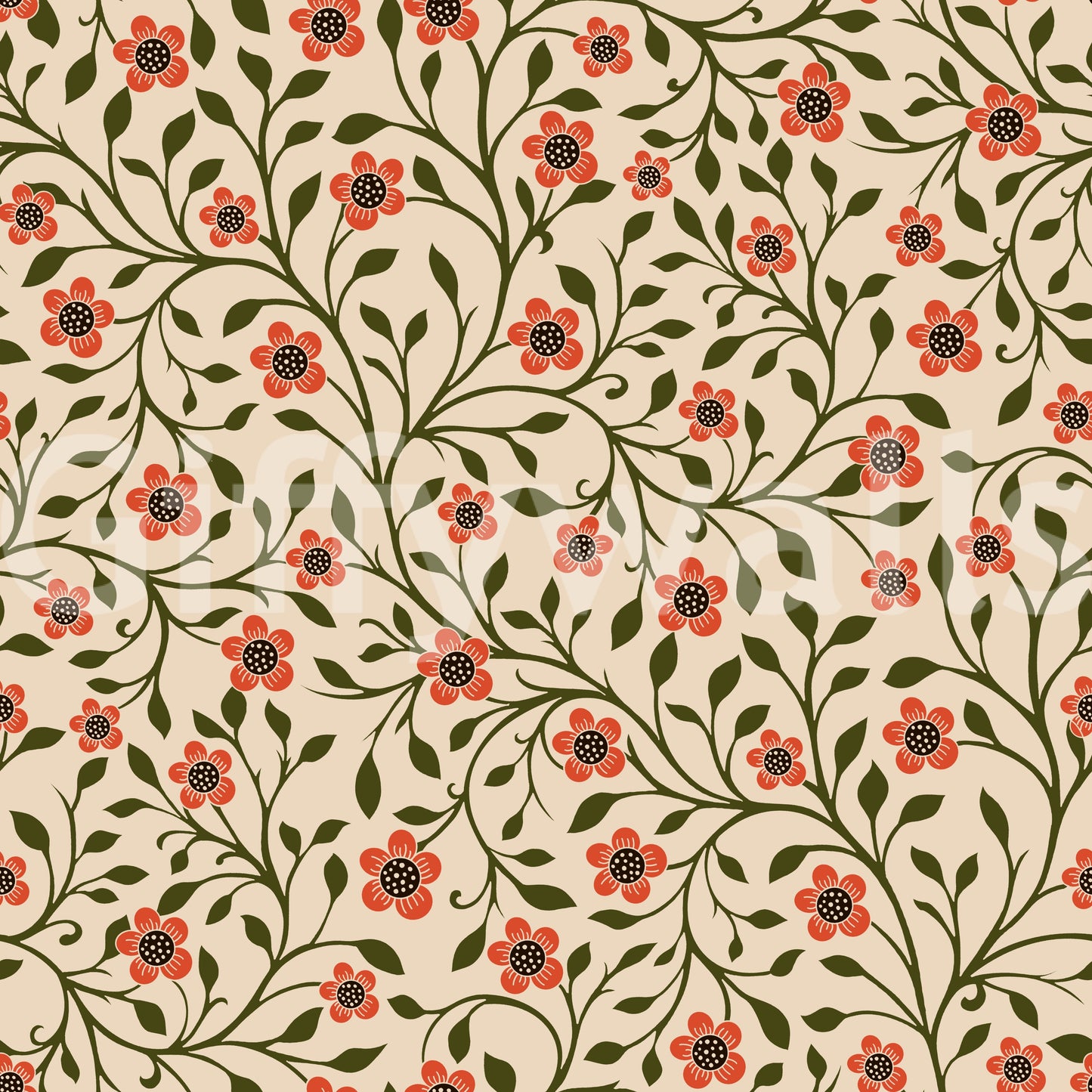 Warm Folk Floral Vines Wallpaper⁠