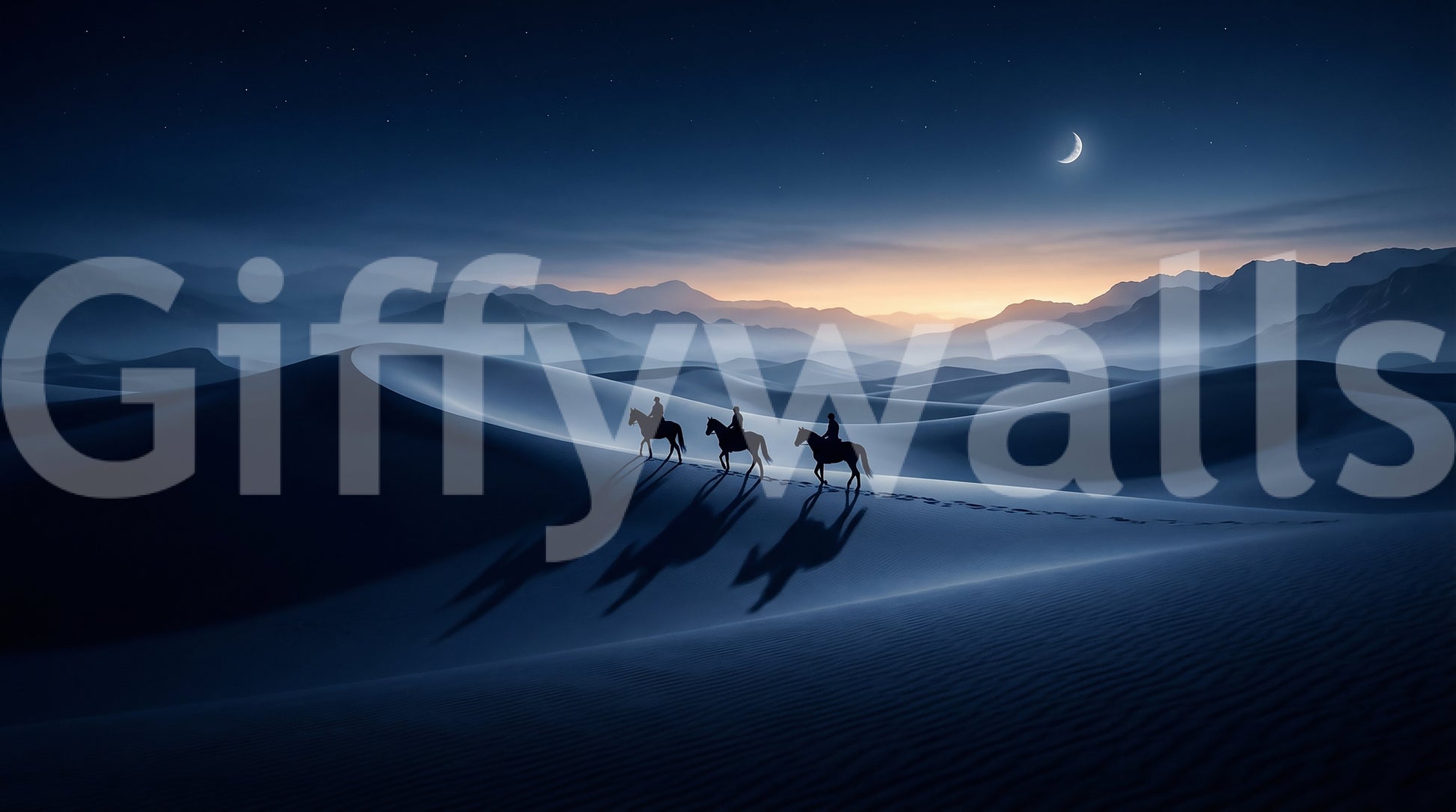 Mountain ridges fade slowly into a hazy backdrop in this Twilight Horizon wall mural piece