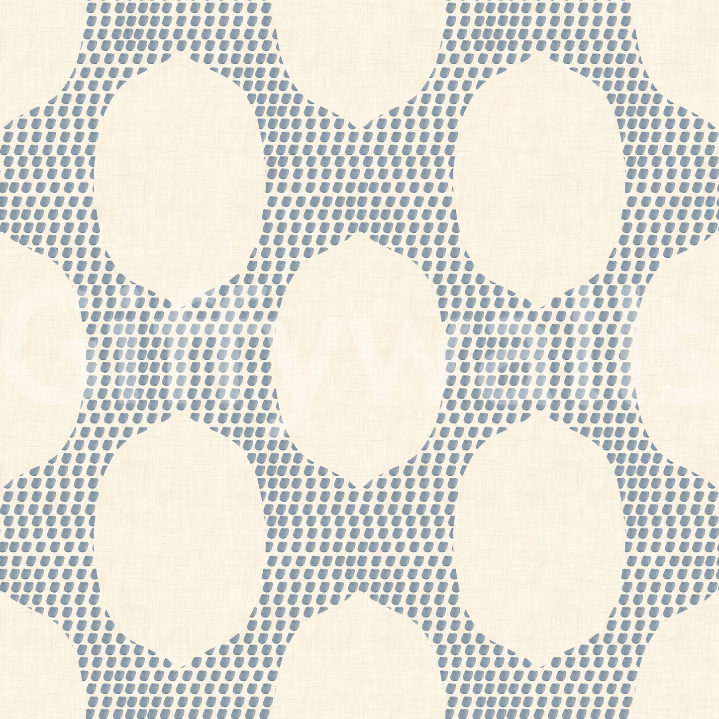 A cool ivory-and-blue palette gives this beachy boho wallpaper its calm look