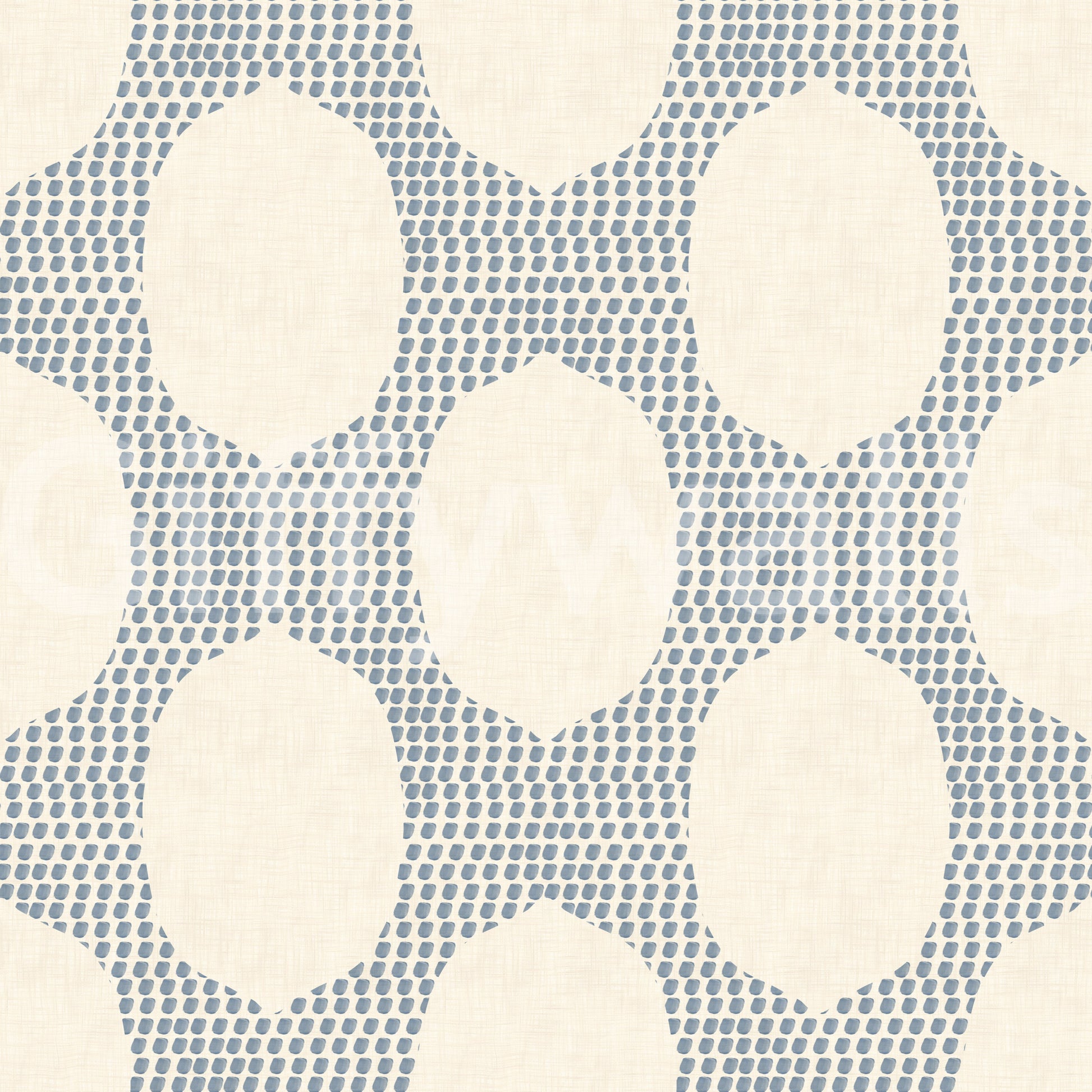 A cool ivory-and-blue palette gives this beachy boho wallpaper its calm look