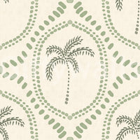 Linked bead frames define this beachy boho coastal green wallpaper