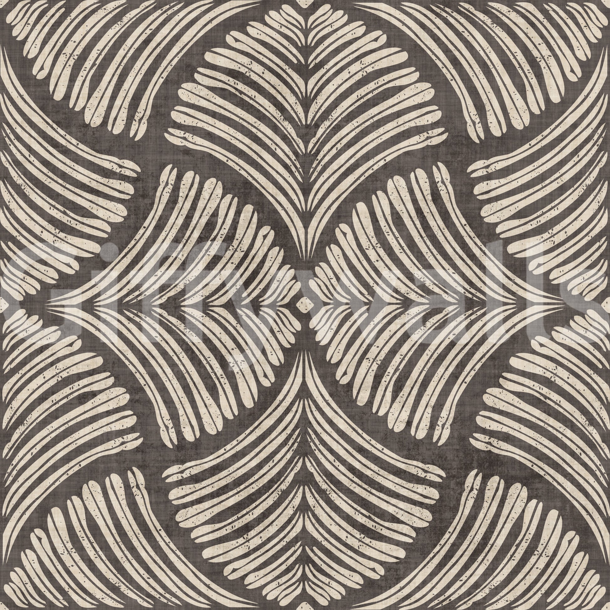 Charcoal Brown Textured Scallops Fan Japandi Wallpaper detailing weathered illustration lines.