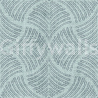 Dusty blue fans mirror each other in this minimalist scallop wallpaper