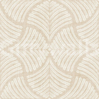 Four-way scallop fans build the pattern on this Japandi cream wallpaper.
