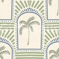 repeating archways arrangement displayed on a tropical palm wallpaper