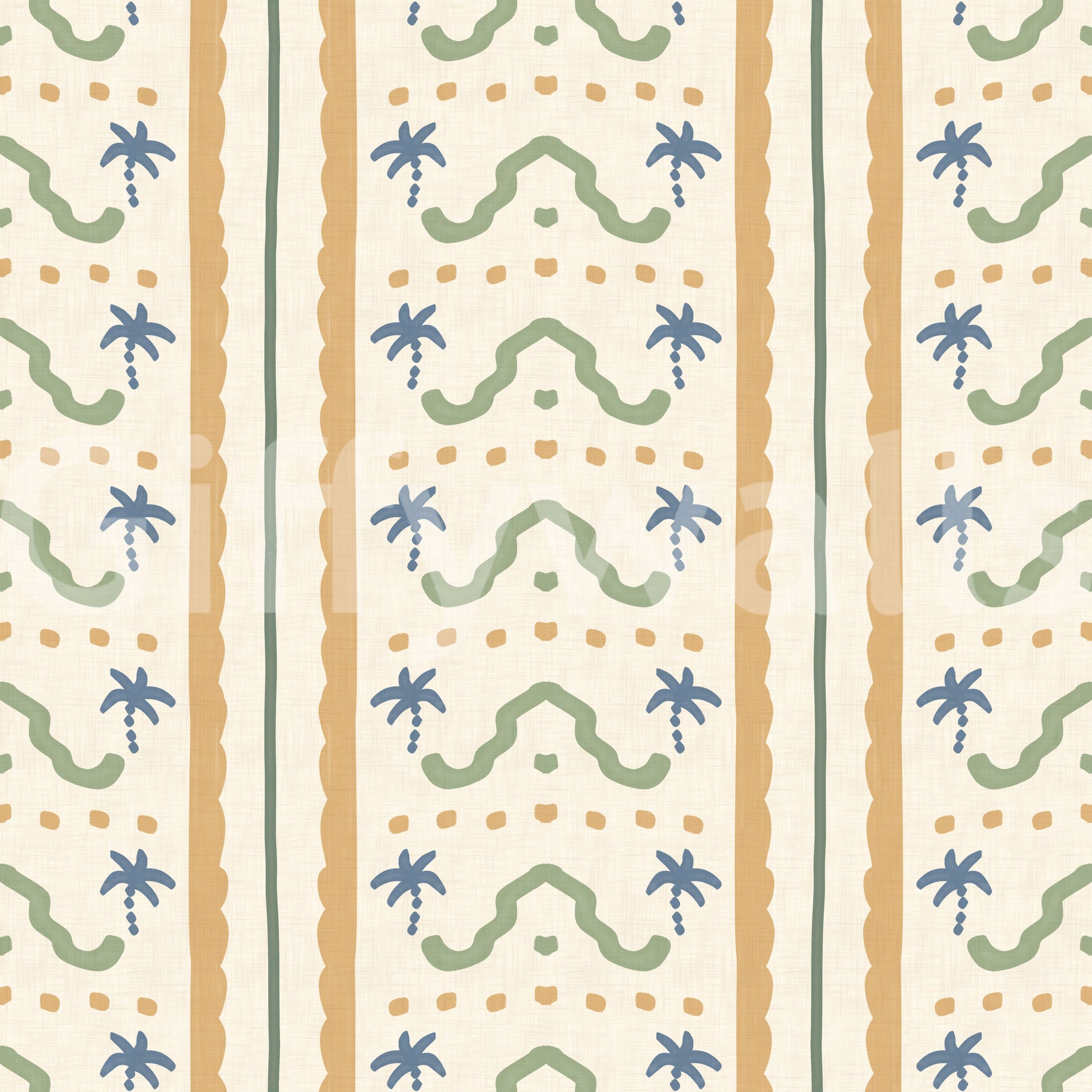 Botanical pattern showcasing the Marrakesh Striped Ornament Wallpaper.