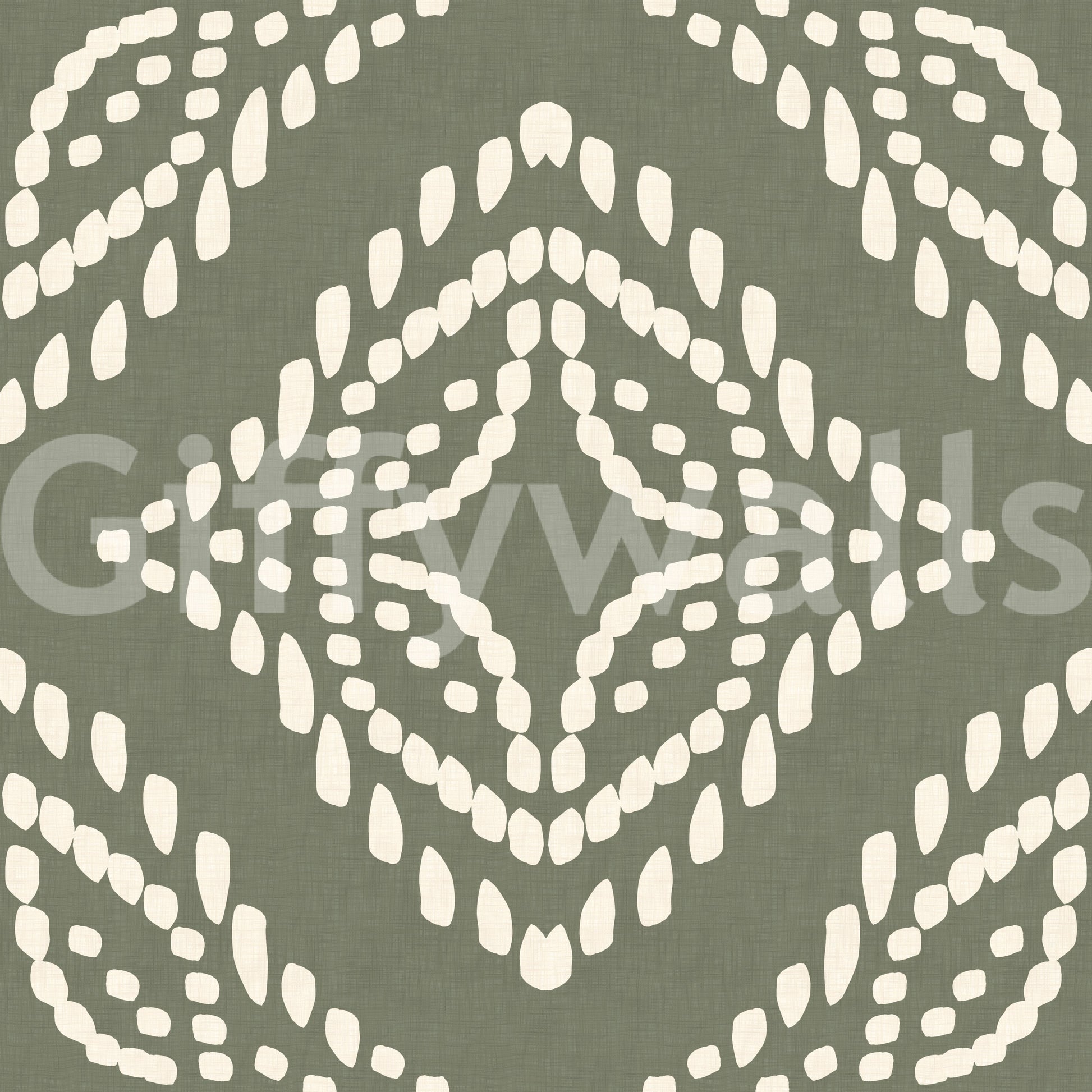 Palm green ground meets ivory diamond ornament in this boho wallpaper