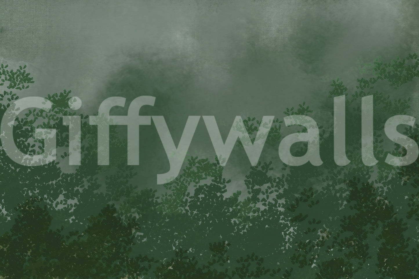 Matte emerald tones keep the Canopy Mist wall mural still and dark.