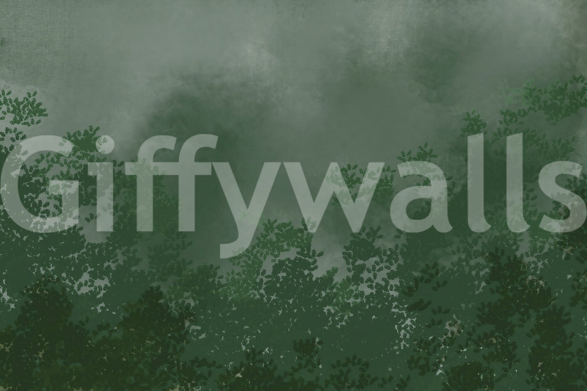 Matte emerald tones keep the Canopy Mist wall mural still and dark.