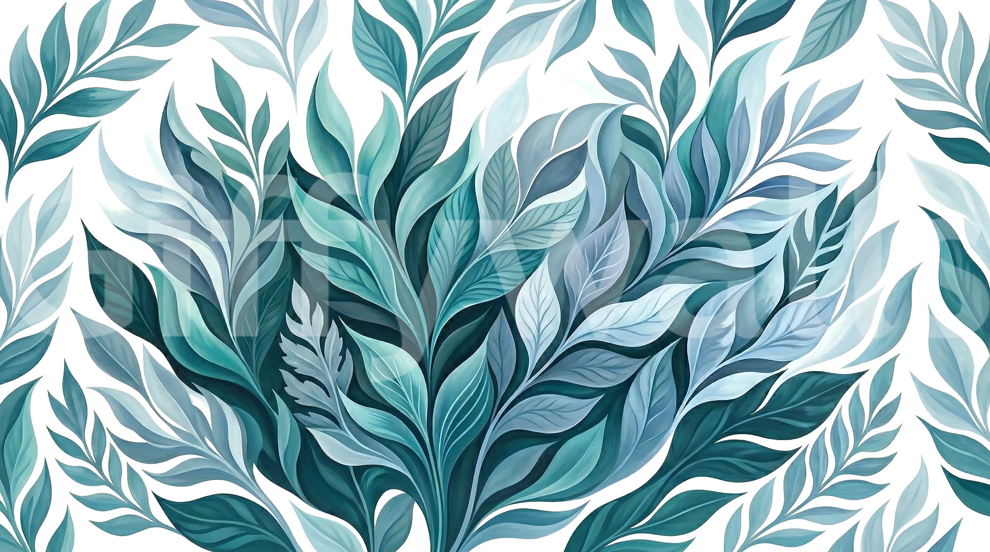 Watercolour-style foliage curves outward on this Serene Leaf wall mural.
