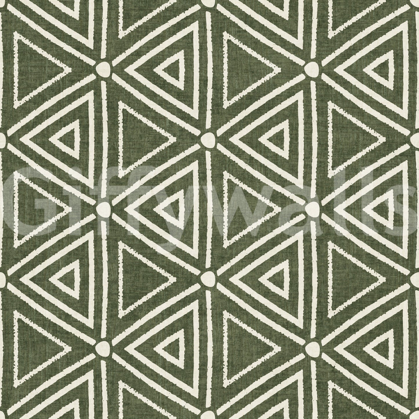 Textured Mudcloth Geometric Triangles Boho Moss Green Wallpaper⁠