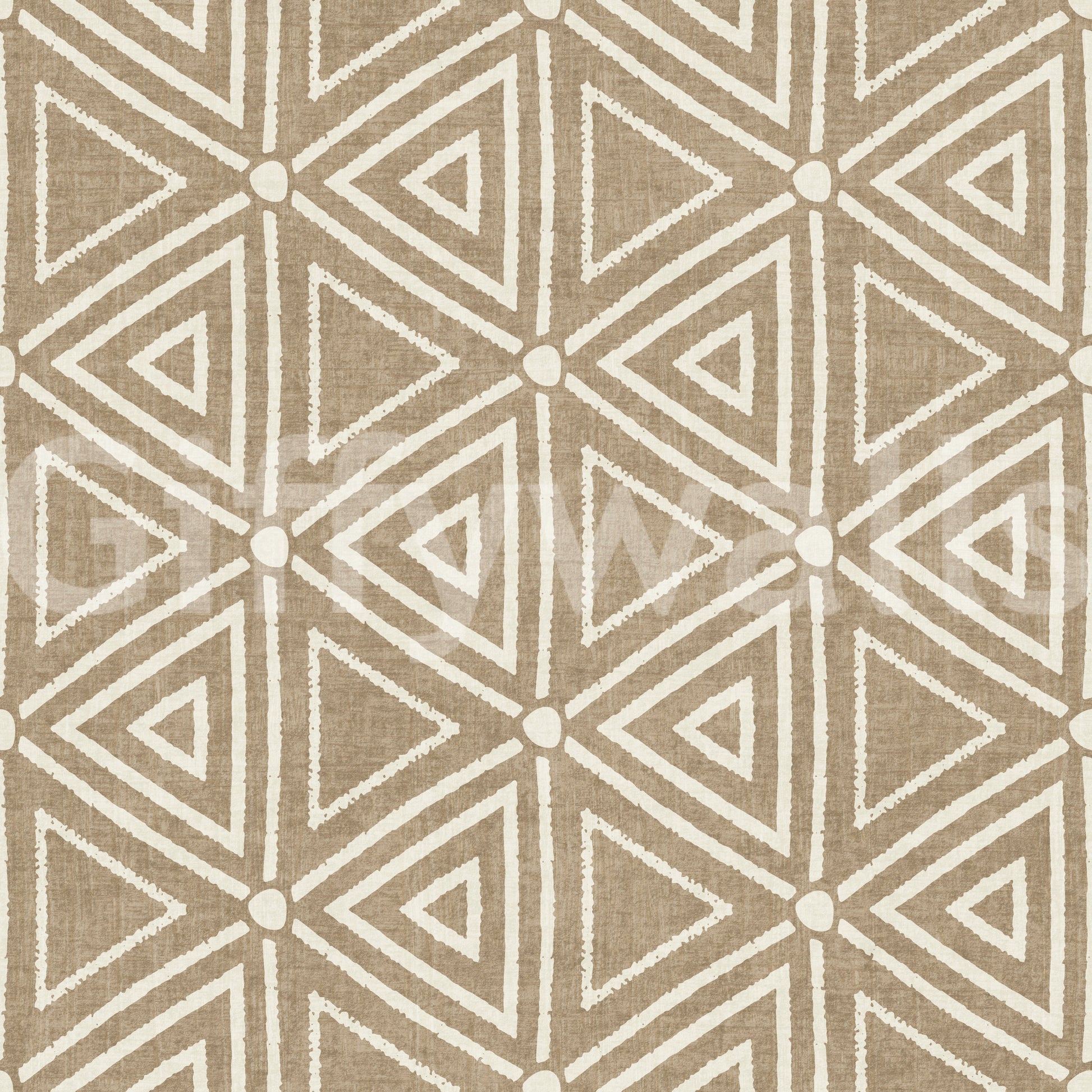 Two-tone cream and beige hold the Mudcloth Triangles wallpaper calm and grounded