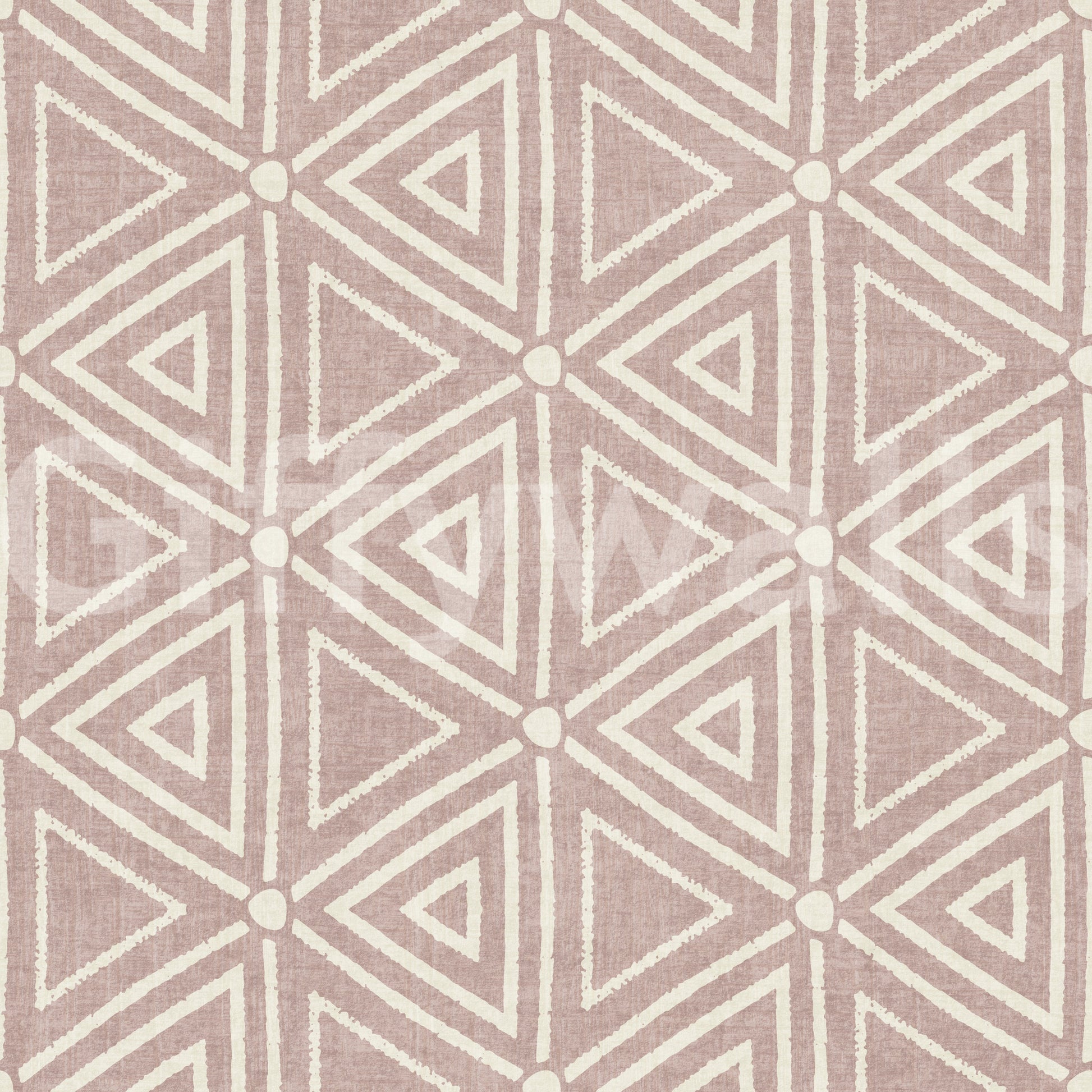 Blush and ecru pairing keeps the boho mudcloth wallpaper warm and low-contrast
