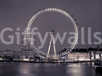 Deep purple, charcoal and warm ivory hold the palette of this London Eye wall mural.