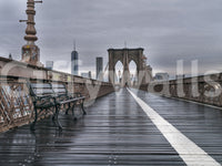 Manhattan skyline and One World tower rise behind the Brooklyn Bridge Serenity wall mural