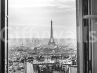 Pale frame outlines the Parisian Window View wall mural with an upper-floor outlook.