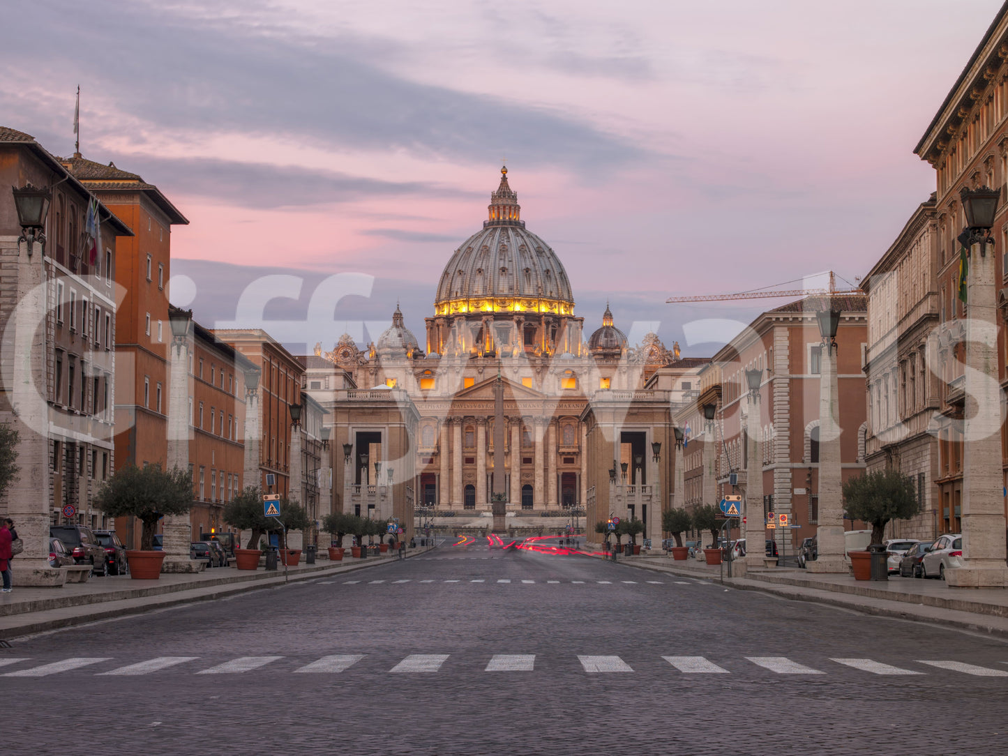 Red light trails along the lower road of the Twilight Grandeur wall mural section