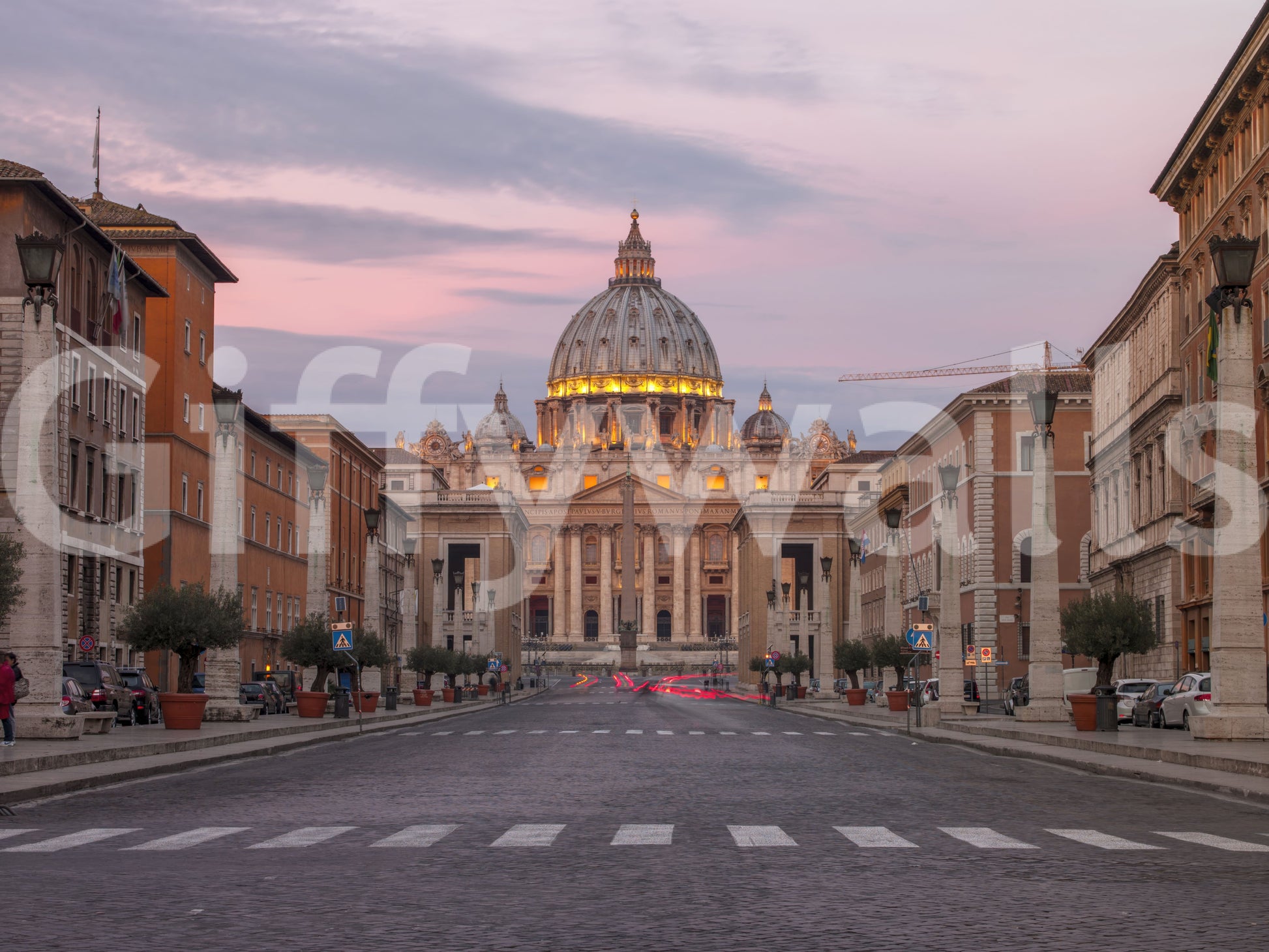 Red light trails along the lower road of the Twilight Grandeur wall mural section