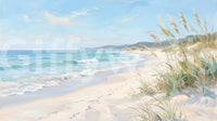 Wispy clouds drift over an aqua sea within the Serene Canvas wall mural top section