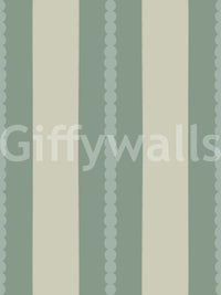 Soft Sage and Beige Stripes Wallpaper details of rounded motifs.
