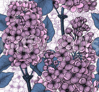 A crisp white background supports the floral pattern on this lilac wallpaper.