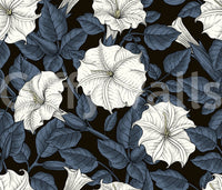Midnight tones create deep contrast within the Moonflowers Wallpaper.