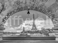 Parisian Vista wall mural sits in old-photo grayscale with quiet visual depth