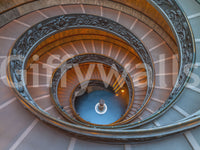 Concentric helix lines lead the eye toward the base of Bramante's Ascent wall mural.
