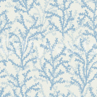 Botanical pattern in Painted Coraline Dreaming Blue wallpaper holds watery brush strokes.