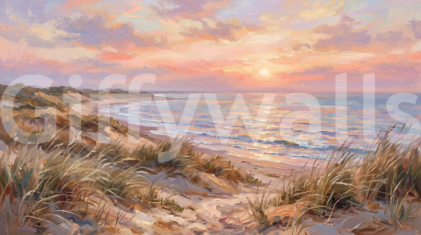 Sandy coastal ridges dominate the lower section of the striking Golden wall mural